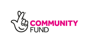 a hand with eyes, with its fingers crossed, sits on a white background with the words community fund on the right hand side